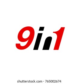 Vector Illustration Sign Numbers "nine in one" Isolated on White background. Figures 9 in 1 icon of black and red color. Vector banner with nine and one numeral