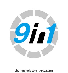 Vector Illustration Sign Numbers "nine in one" Isolated on White background. Figures 9 in 1 icon of blue colors. Vector banner with nine and one numeral