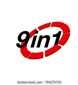Vector Illustration Sign Numbers "nine in one" Isolated on White background. Figures 9 in 1 icon of black and red color. Vector banner with nine and one numeral