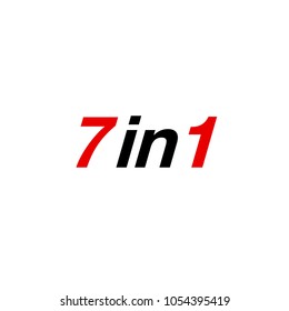 Vector Illustration Sign Numbers "seven in one" Isolated on White background. Figures 7 in 1 icon of black and red color. Vector banner with seven and one numeral