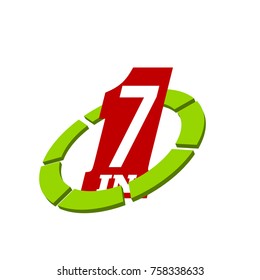 Vector Illustration Sign Numbers "seven in one" Isolated on White background. Figures 7 in 1 icon. Vector banner with seven and one numeral