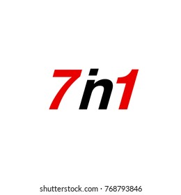 Vector Illustration Sign Numbers "seven in one" Isolated on White background. Figures 7 in 1 icon of black and red color. Vector banner with seven and one numeral