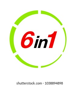 Vector Illustration Sign Numbers "six in one" Isolated on White background. Figures 6 in 1 icon of red and green color. Vector banner with six and one numeral