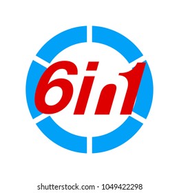 Vector Illustration Sign Numbers "six in one" Isolated on White background. Figures 6 in 1 icon of red and blue colors. Vector banner with six and one numeral