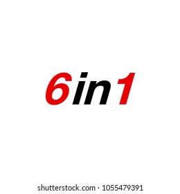 Vector Illustration Sign Numbers "six in one" Isolated on White background. Figures 6 in 1 icon of black and red color. Vector banner with six and one numeral