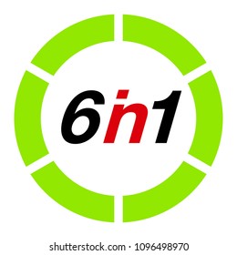 Vector Illustration Sign Numbers "six in one" Isolated on White background. Figures 6 in 1 icon of red and green color. Vector banner with six and one numeral
