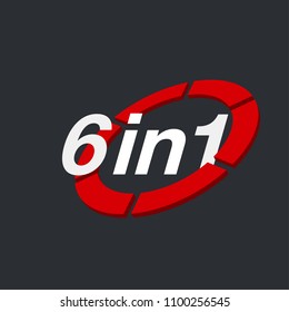 Vector Illustration Sign Numbers "six in one" Isolated on White background. Figures 6 in 1 icon. Vector banner with six and one numeral
