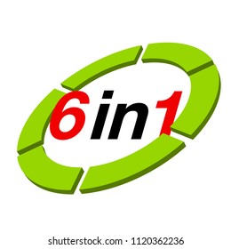 Vector Illustration Sign Numbers "six in one" Isolated on White background. Figures 6 in 1 icon of red and green color. Vector banner with six and one numeral