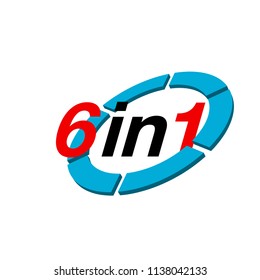 Vector Illustration Sign Numbers "six in one" Isolated on White background. Figures 6 in 1 icon of red and blue colors. Vector banner with six and one numeral