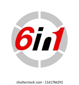 Vector Illustration Sign Numbers "six in one" Isolated on White background. Figures 6 in 1 icon of black and red color. Vector banner with six and one numeral