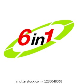 Vector Illustration Sign Numbers "six in one" Isolated on White background. Figures 6 in 1 icon of red and green color. Vector banner with six and one numeral