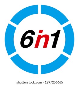 Vector Illustration Sign Numbers "six in one" Isolated on White background. Figures 6 in 1 icon of red and blue colors. Vector banner with six and one numeral