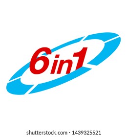 Vector Illustration Sign Numbers "six in one" Isolated on White background. Figures 6 in 1 icon of red and blue colors. Vector banner with six and one numeral