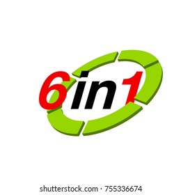 Vector Illustration Sign Numbers "six in one" Isolated on White background. Figures 6 in 1 icon of red and green color. Vector banner with six and one numeral