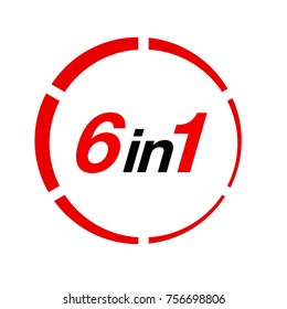 Vector Illustration Sign Numbers "six in one" Isolated on White background. Figures 6 in 1 icon of black and red color. Vector banner with six and one numeral