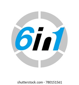 Vector Illustration Sign Numbers "six in one" Isolated on White background. Figures 6 in 1 icon of blue colors. Vector banner with six and one numeral