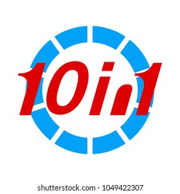 Vector Illustration Sign Numbers "ten in one" Isolated on White background. Figures 10 in 1 icon of red and blue colors. Vector banner with ten and one numeral