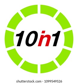 Vector Illustration Sign Numbers "ten in one" Isolated on White background. Figures 10 in 1 icon of red and green colors. Vector banner with ten and one numeral