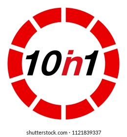 Vector Illustration Sign Numbers "ten in one" Isolated on White background. Figures 10 in 1 icon of black and red color. Vector banner with ten and one numeral