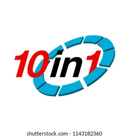 Vector Illustration Sign Numbers "ten in one" Isolated on White background. Figures 10 in 1 icon of red and blue colors. Vector banner with ten and one numeral