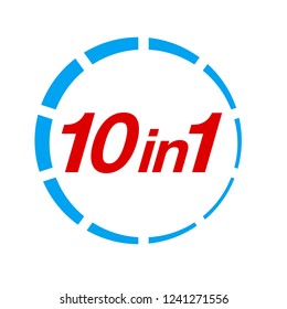 Vector Illustration Sign Numbers "ten in one" Isolated on White background. Figures 10 in 1 icon of red and blue colors. Vector banner with ten and one numeral