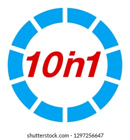 Vector Illustration Sign Numbers "ten in one" Isolated on White background. Figures 10 in 1 icon of red and blue colors. Vector banner with ten and one numeral