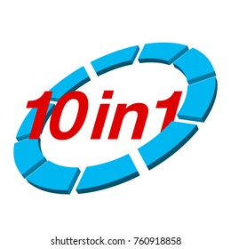 Vector Illustration Sign Numbers "ten in one" Isolated on White background. Figures 10 in 1 icon of red and blue colors. Vector banner with ten and one numeral