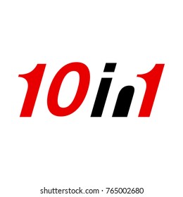 Vector Illustration Sign Numbers "ten in one" Isolated on White background. Figures 10 in 1 icon of black and red color. Vector banner with ten and one numeral