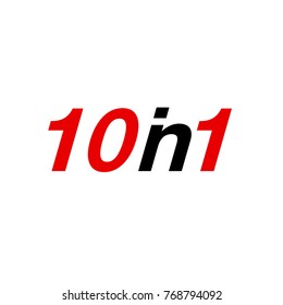 Vector Illustration Sign Numbers "ten in one" Isolated on White background. Figures 10 in 1 icon of black and red color. Vector banner with ten and one numeral