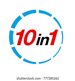 Vector Illustration Sign Numbers "ten in one" Isolated on White background. Figures 10 in 1 icon of red and blue colors. Vector banner with ten and one numeral