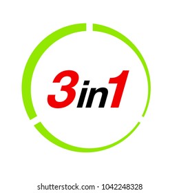Vector Illustration Sign Numbers "three in one" Isolated on White background. Figures 3 in 1 icon of red and green color. Vector banner with three and one numeral