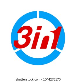 Vector Illustration Sign Numbers "three in one" Isolated on White background. Figures 3 in 1 icon of red and blue colors. Vector banner with three and one numeral