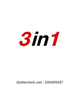 Vector Illustration Sign Numbers "three in one" Isolated on White background. Figures 3 in 1 icon of black and red color. Vector banner with three and one numeral