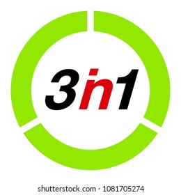 Vector Illustration Sign Numbers "three in one" Isolated on White background. Figures 3 in 1 icon of red and green color. Vector banner with three and one numeral