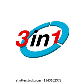 Vector Illustration Sign Numbers "three in one" Isolated on White background. Figures 3 in 1 icon of red and blue colors. Vector banner with three and one numeral