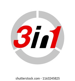 Vector Illustration Sign Numbers "three in one" Isolated on White background. Figures 3 in 1 icon of black and red color. Vector banner with three and one numeral