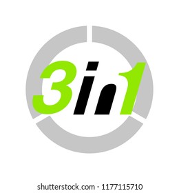 Vector Illustration Sign Numbers "three in one" Isolated on White background. Figures 3 in 1 icon of green color. Vector banner with three and one numeral
