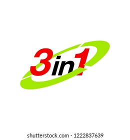 Vector Illustration Sign Numbers "three in one" Isolated on White background. Figures 3 in 1 icon of red and green color. Vector banner with three and one numeral