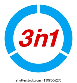 Vector Illustration Sign Numbers "three in one" Isolated on White background. Figures 3 in 1 icon of red and blue colors. Vector banner with three and one numeral