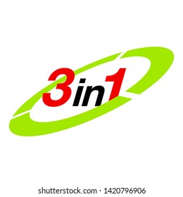 Vector Illustration Sign Numbers "three in one" Isolated on White background. Figures 3 in 1 icon of red and green color. Vector banner with three and one numeral