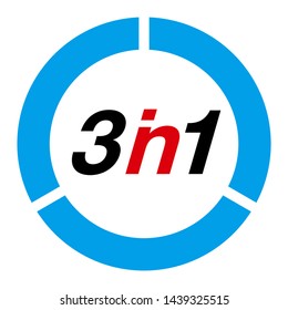 Vector Illustration Sign Numbers "three in one" Isolated on White background. Figures 3 in 1 icon of red and blue colors. Vector banner with three and one numeral