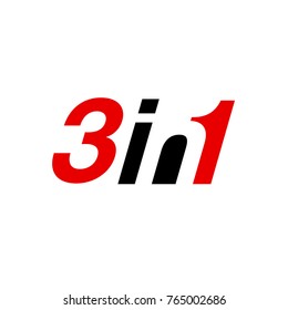 Vector Illustration Sign Numbers "three in one" Isolated on White background. Figures 3 in 1 icon of black and red color. Vector banner with three and one numeral