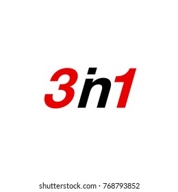 Vector Illustration Sign Numbers "three in one" Isolated on White background. Figures 3 in 1 icon of black and red color. Vector banner with three and one numeral