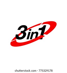 Vector Illustration Sign Numbers "three in one" Isolated on White background. Figures 3 in 1 icon of black and red color. Vector banner with three and one numeral