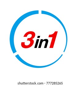 Vector Illustration Sign Numbers "three in one" Isolated on White background. Figures 3 in 1 icon of red and blue colors. Vector banner with three and one numeral
