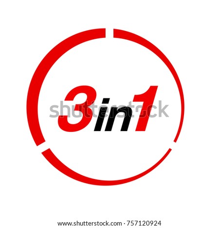 Vector Illustration Sign Numbers "three in one" Isolated on White background. Figures 3 in 1 icon of black and red color. Vector banner with three and one numeral