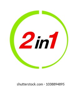 Vector Illustration Sign Numbers "two in one" Isolated on White background. Figures 2 in 1 icon of red and green color. Vector banner with two and one numeral