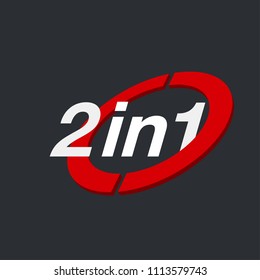 Vector Illustration Sign Numbers "two in one" Isolated on White background. Figures 2 in 1 icon. Vector banner with two and one numeral