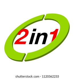 Vector Illustration Sign Numbers "two in one" Isolated on White background. Figures 2 in 1 icon of red and green color. Vector banner with two and one numeral