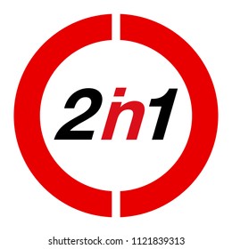 Vector Illustration Sign Numbers "two in one" Isolated on White background. Figures 2 in 1 icon of black and red color. Vector banner with two and one numeral